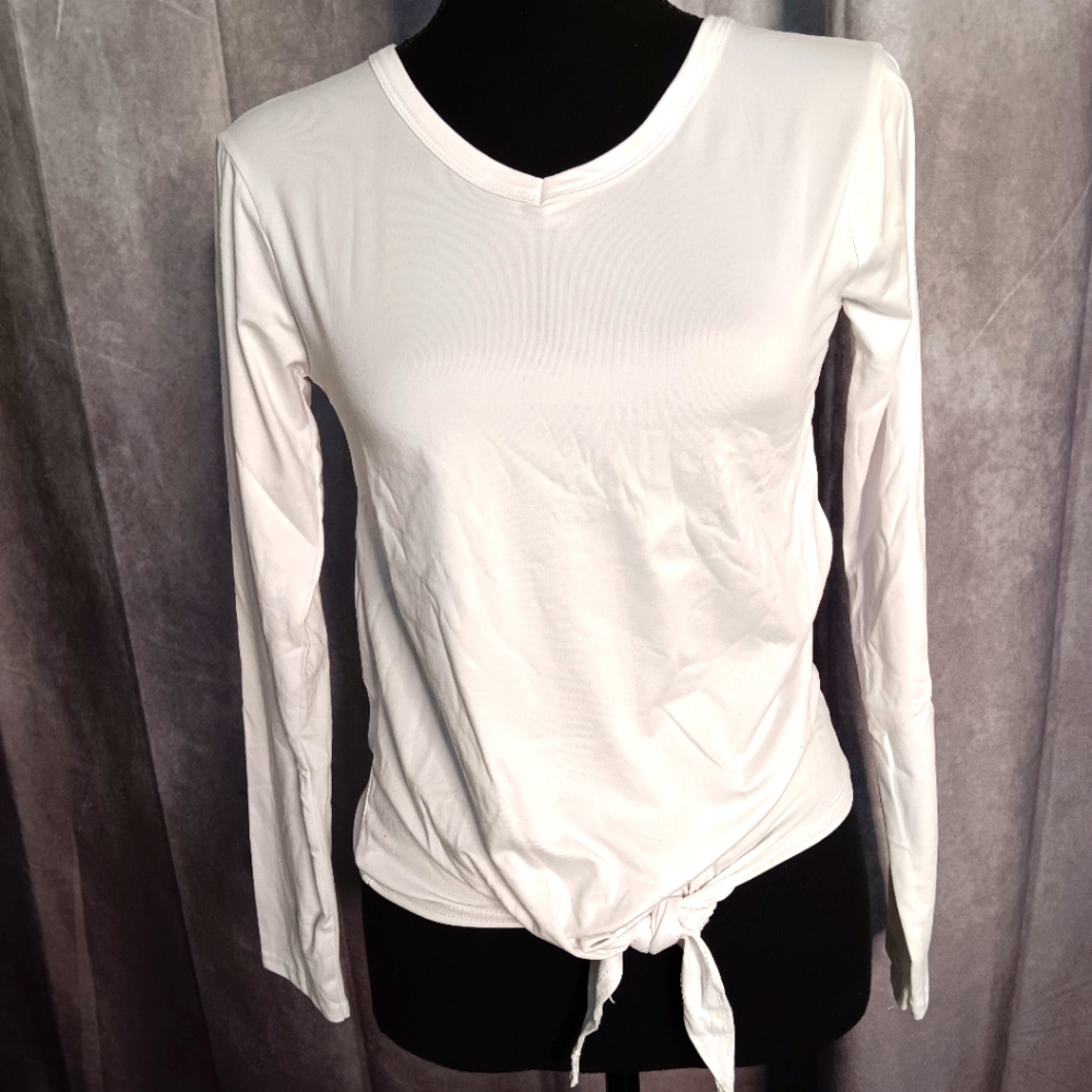 Love My Tee Girls White Long Sleeve V-Neck Front Tie Top Size 14 GKT-19-1488B